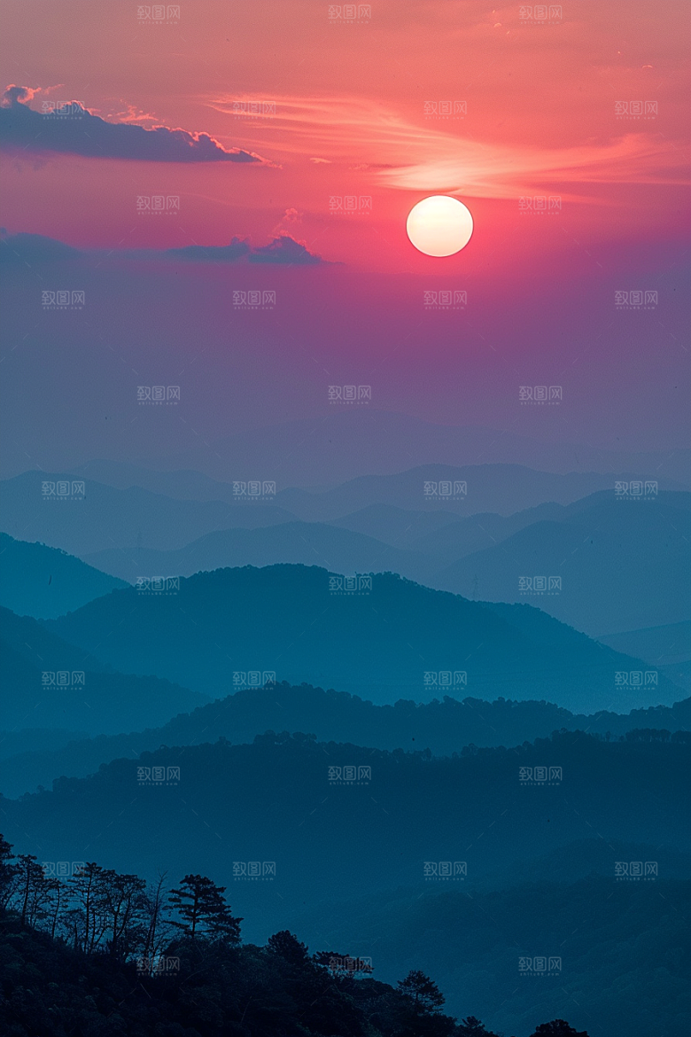 日出晨曦广阔摄影图