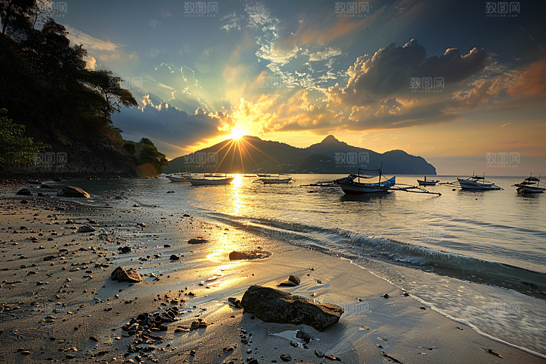 日出旅行火烧云摄影图