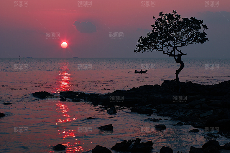 日出清晨玫瑰色天空摄影图