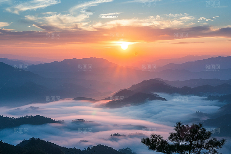 日出火烧云旅游摄影图