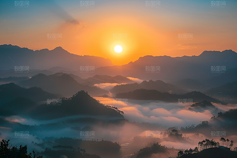 日出晨曦广阔摄影图