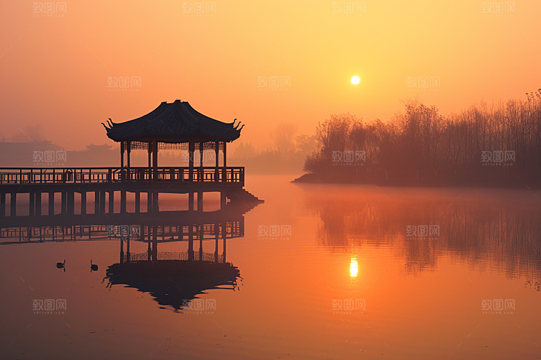 日出美景玫瑰色天空摄影图