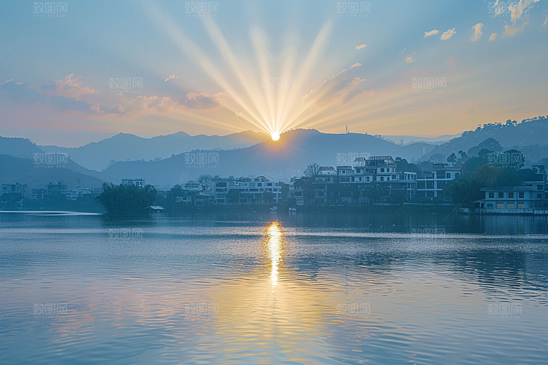 日出玫瑰色天空旅游摄影图