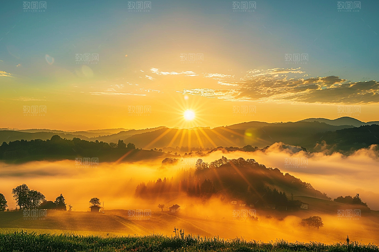 日出太阳光线摄影图