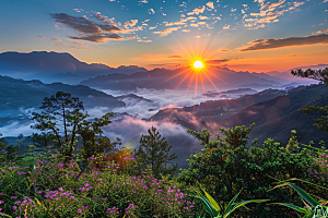 日出旅行火烧云摄影图