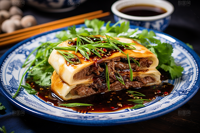 陕西肉夹馍碳水美味摄影图