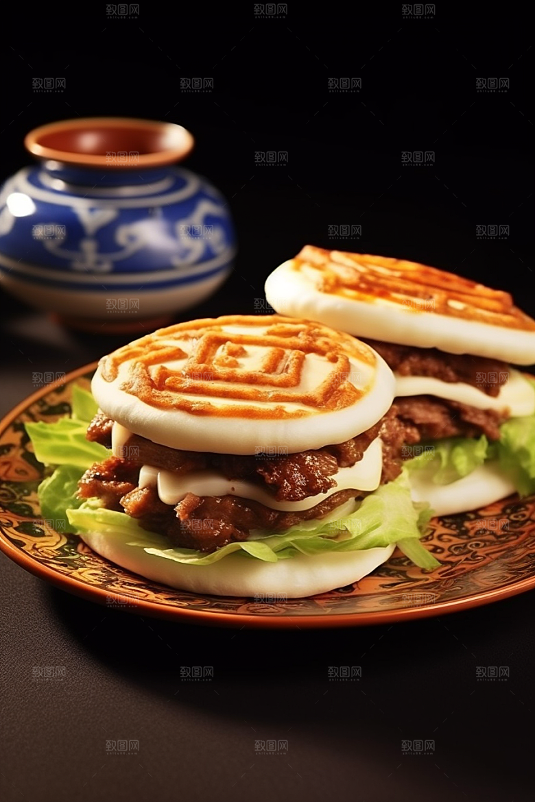 陕西肉夹馍碳水美食摄影图
