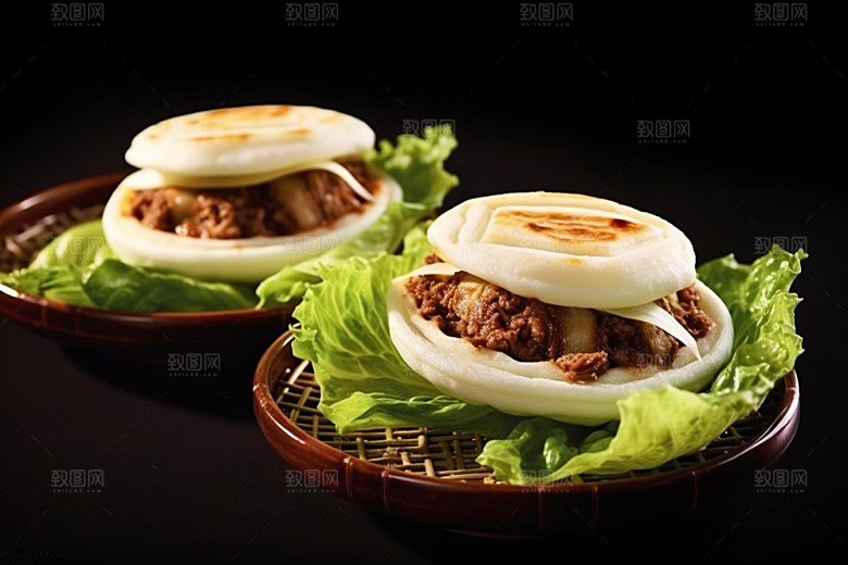 陕西肉夹馍白吉馍美味摄影图