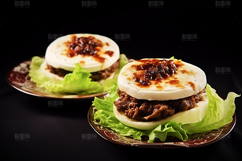 陕西肉夹馍美味白吉馍摄影图