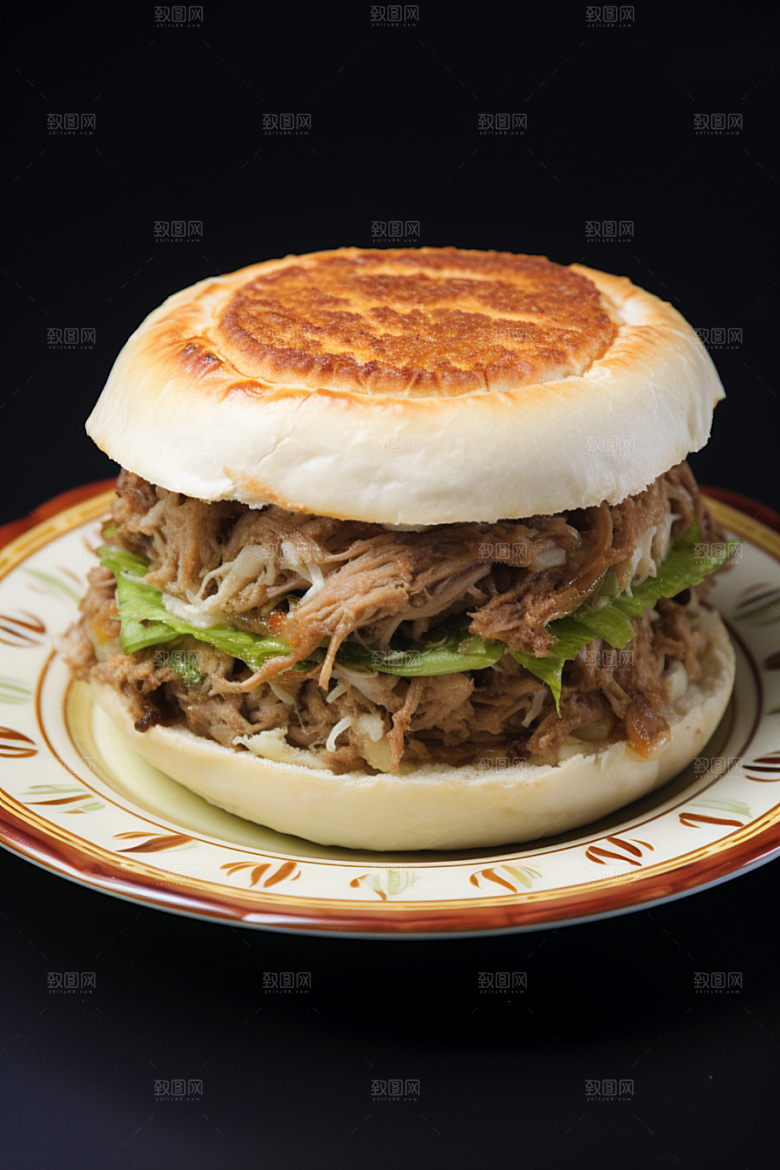 陕西肉夹馍白吉馍美味摄影图