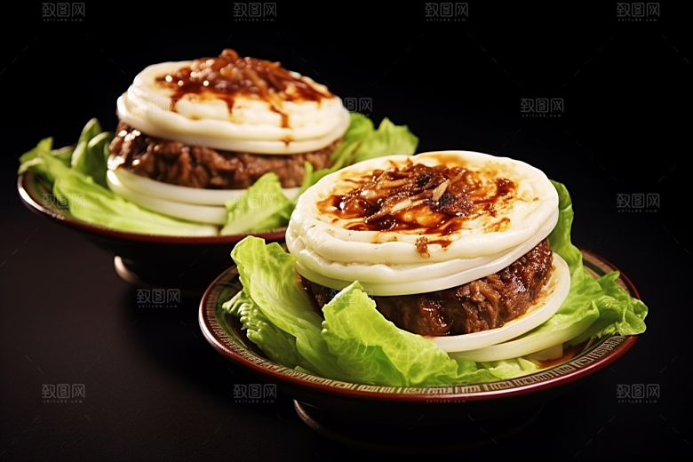 陕西肉夹馍美味白吉馍摄影图