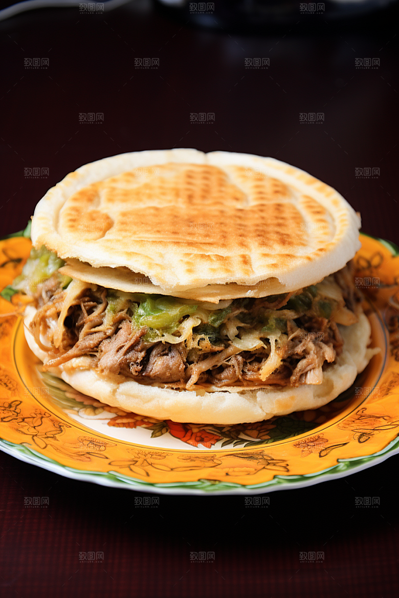 陕西肉夹馍白吉馍美味摄影图