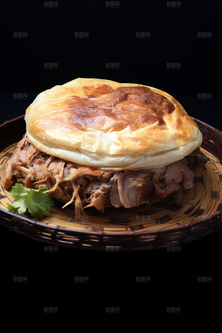 陕西肉夹馍白吉馍地方小吃摄影图
