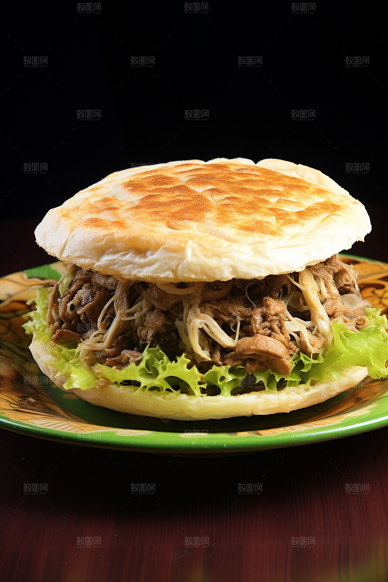陕西肉夹馍美食碳水摄影图
