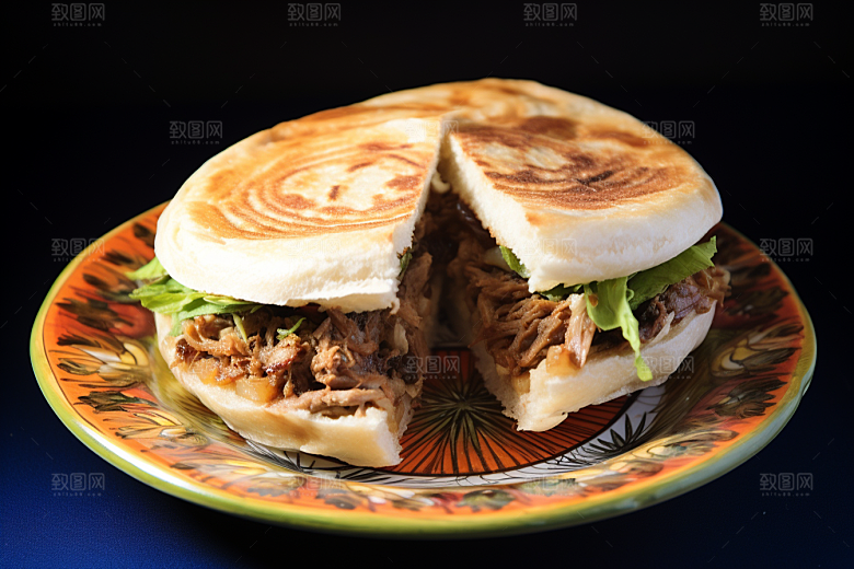 陕西肉夹馍白吉馍地方小吃摄影图