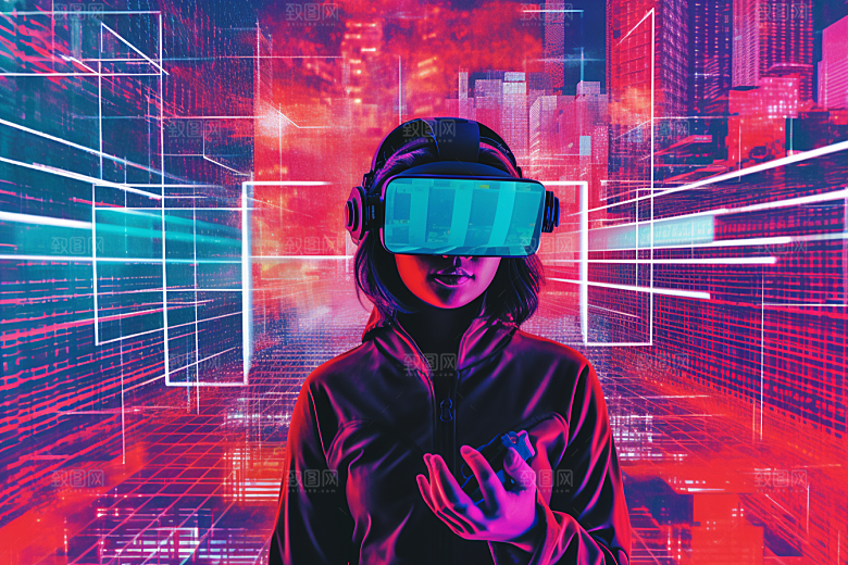 赛博VR眼镜科技夜之城素材