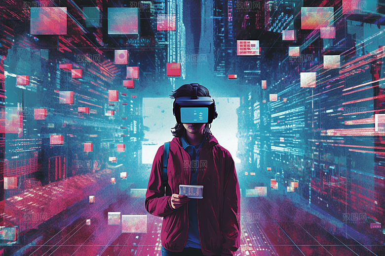 赛博VR眼镜科幻信息技术素材