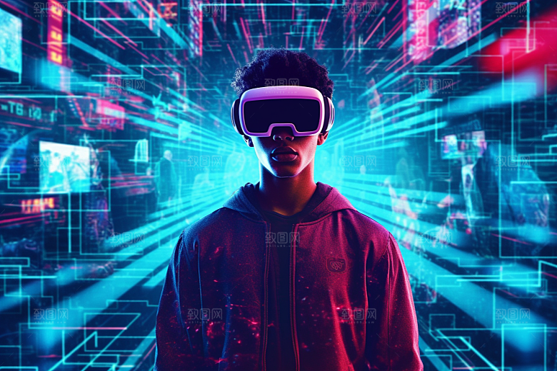 赛博VR眼镜科幻信息技术素材