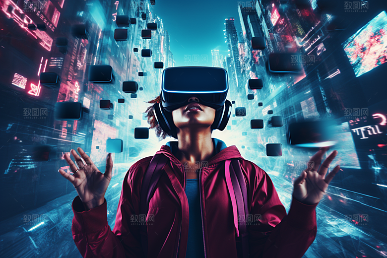 赛博VR眼镜光效电子设备素材