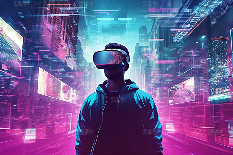赛博VR眼镜科幻信息技术素材