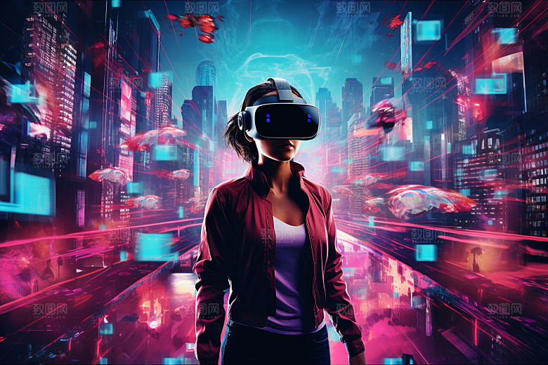 赛博VR眼镜科幻夜之城素材
