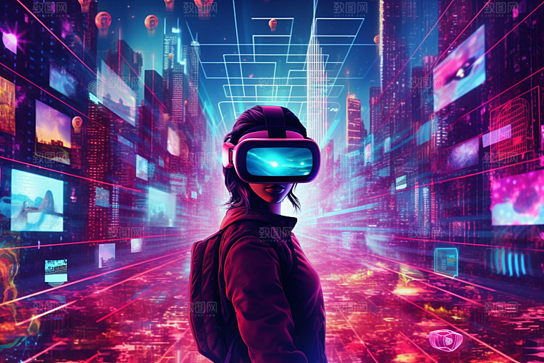 赛博VR眼镜科技夜之城素材