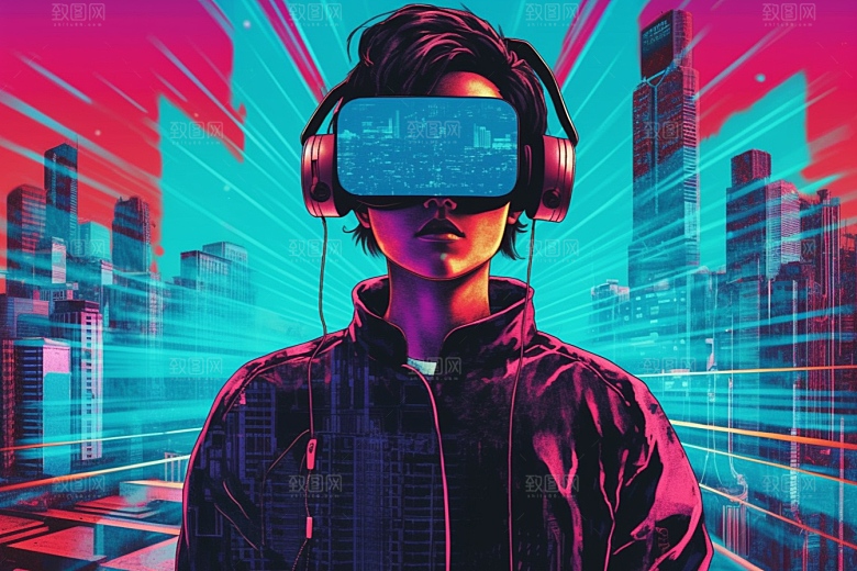 赛博VR眼镜科幻夜之城素材