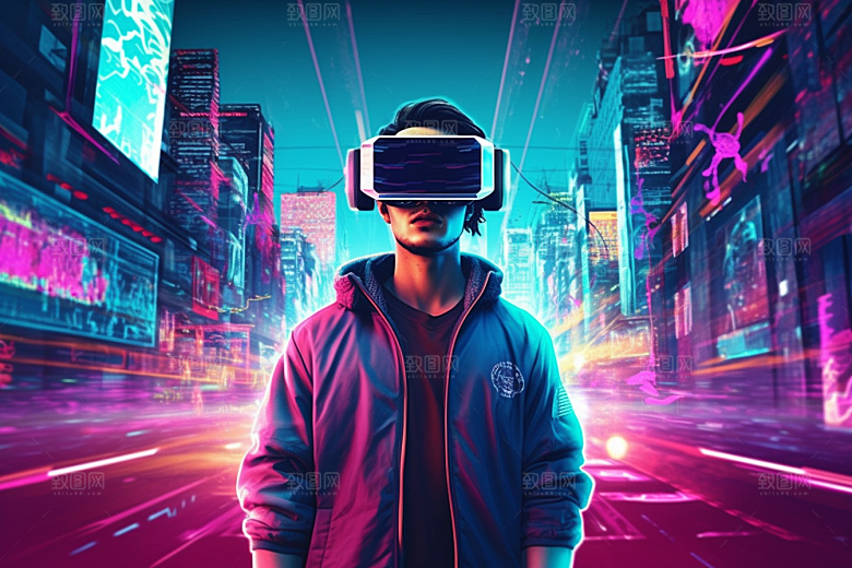 赛博VR眼镜光效夜之城素材