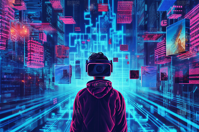 赛博VR眼镜光效夜之城素材