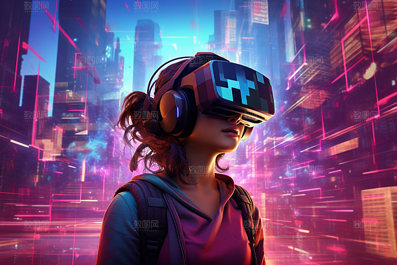 赛博VR眼镜科技夜之城素材