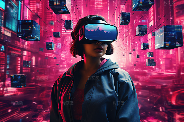 赛博VR眼镜科技夜之城素材
