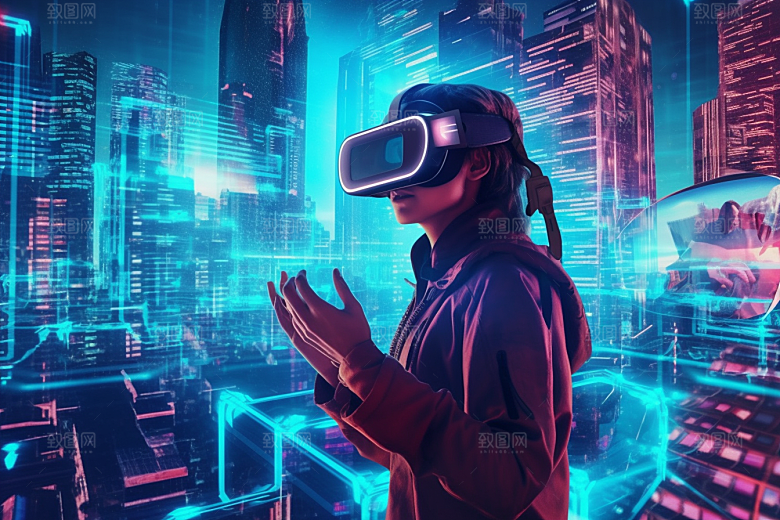 赛博VR眼镜夜之城科技素材