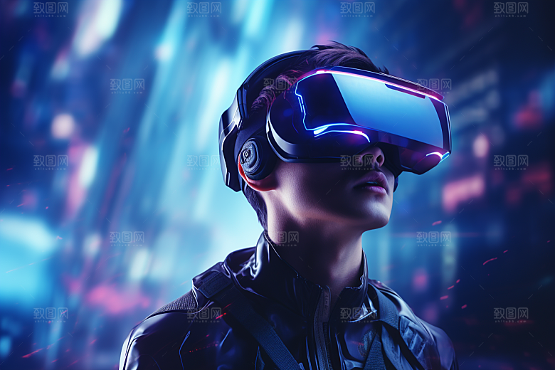 赛博VR眼镜科幻夜之城素材