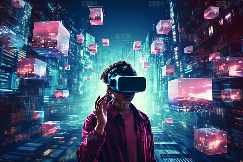 赛博VR眼镜光效夜之城素材