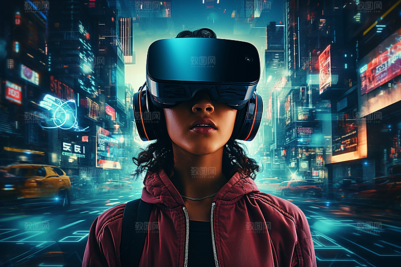赛博VR眼镜科幻信息技术素材