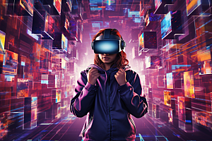 赛博VR眼镜头戴式眼镜科技素材