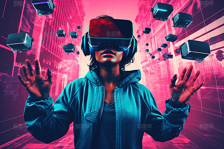 赛博VR眼镜科技信息技术素材