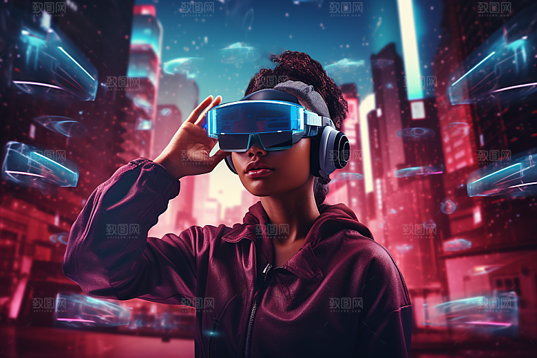 赛博VR眼镜科幻信息技术素材
