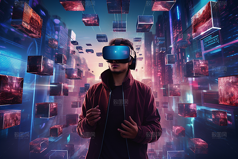 赛博VR眼镜未来信息技术素材