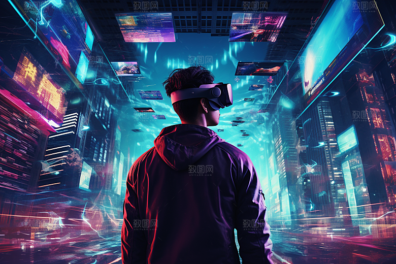 赛博VR眼镜光效信息技术素材