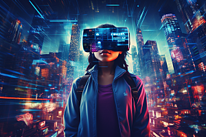 赛博VR眼镜科幻夜之城素材