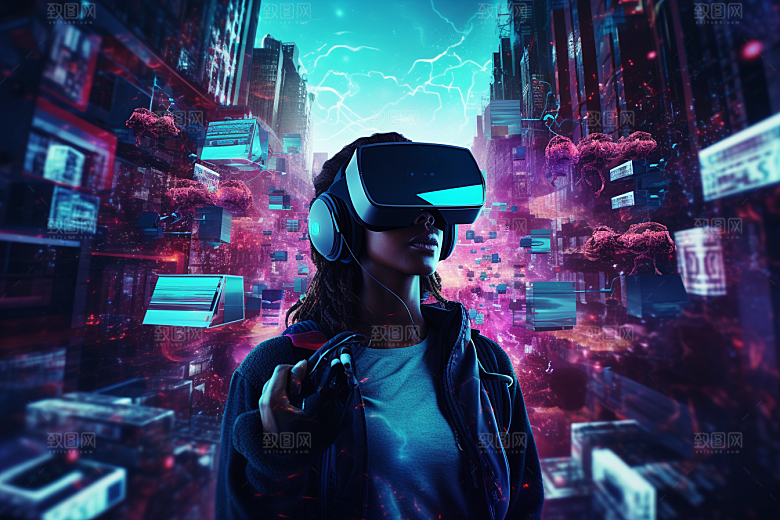 赛博VR眼镜信息技术科技素材