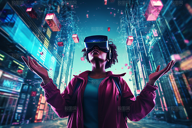 赛博VR眼镜光效夜之城素材