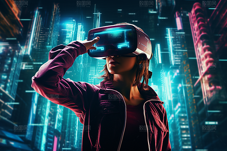 赛博VR眼镜科技夜之城素材
