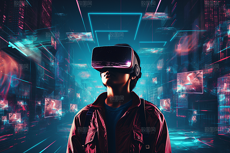 赛博VR眼镜科幻夜之城素材