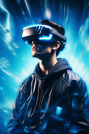 赛博VR眼镜科幻夜之城素材