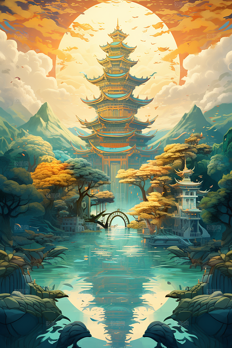 国潮建筑赛博朋克CG原画