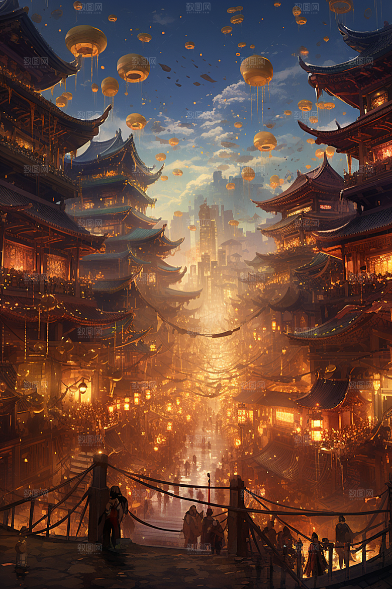 国潮建筑CG古城原画