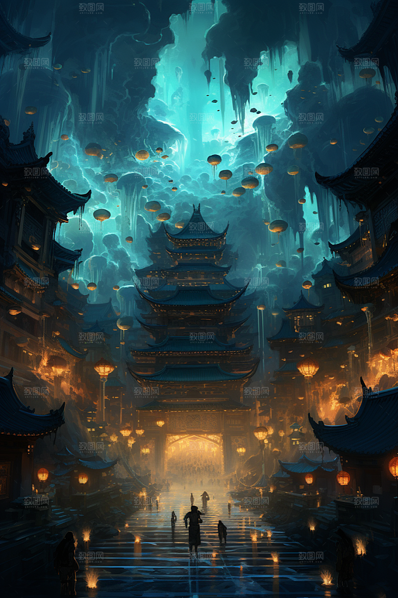 国潮建筑CG古城原画