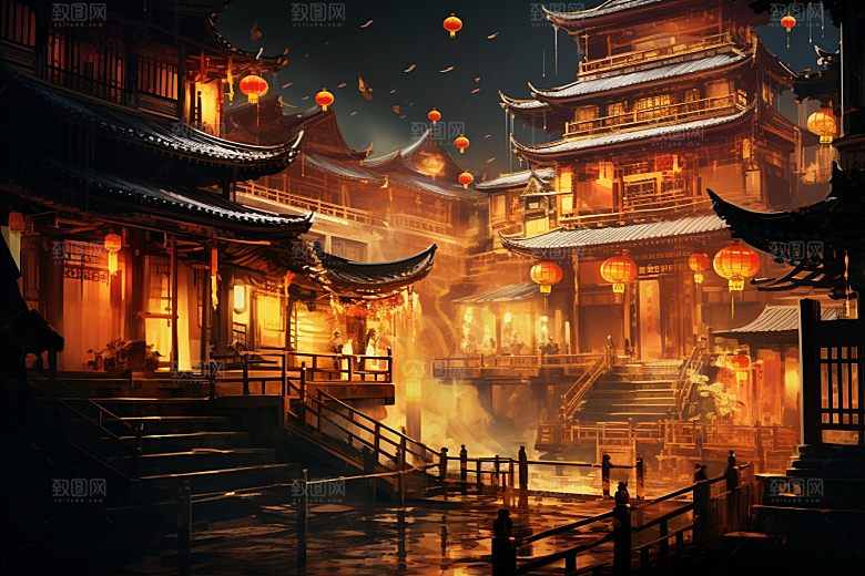 国潮建筑CG古风原画